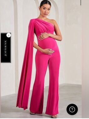 Club L London Hot Pink One-Shoulder Draped Cape Jumpsuit